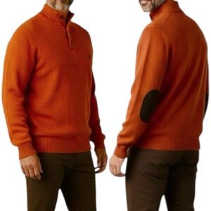 NEW Chaps Knit Sweater Mens XL Elbow Patch Pullover Rusty Orange Mock Neck